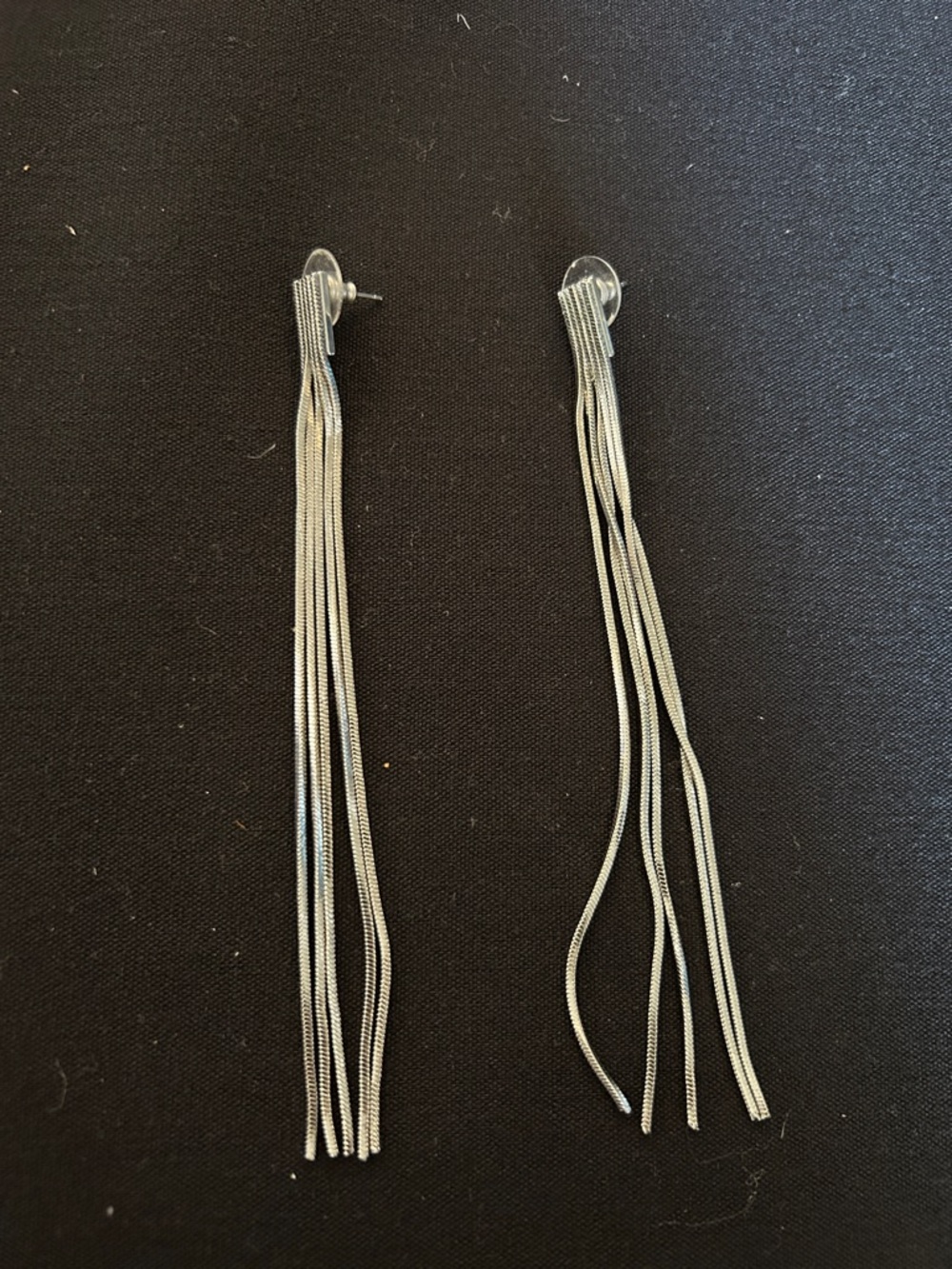 Silver Long Chain Tassel Drop Earrings